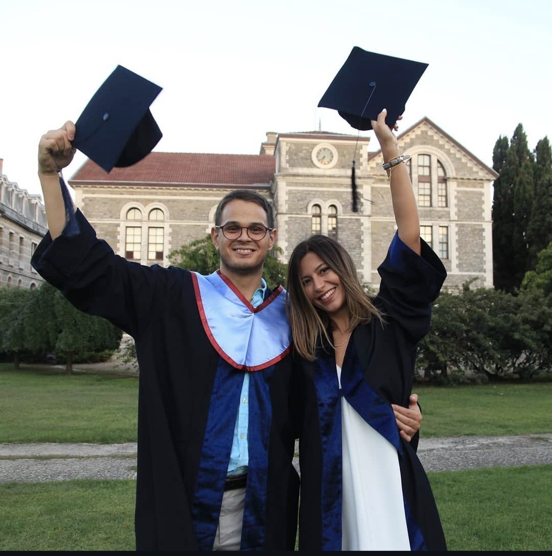 Graduating with my wife from Bogazici Uni, where we met.